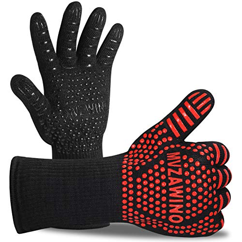 Book Cover Premium BBQ Gloves, 1472Â°F Extreme Heat Resistant Oven Gloves, Grilling Gloves with Cut Resistant, Durable Fireproof Kitchen Oven Mitts Designed for Cooking, Grill, Frying, Baking, Barbecue-1 Pair