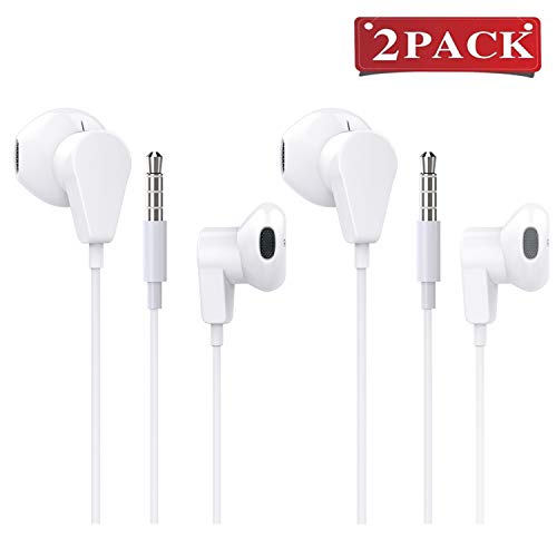 Book Cover 2 Pack Headphones/Earphones/Earbuds with Mic,Android Earphone Noise Isolating with Volume Control 3.5MM Headphone -White
