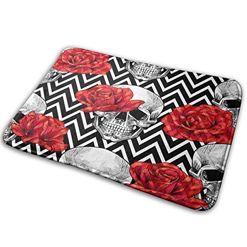 Book Cover Skull Head with Red Rose Bath Mat Polyester Front Door Mat Bathroom Rugs Carpet for Inside Outdoor 15.7 X 23.5 in
