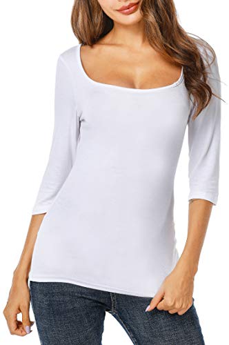 Book Cover ZEGOLO Women's 3/4 Sleeve Scoop Neck Slim Fit Plain T Shirts Casual Basic Tee Top Blouse