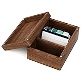 MaxGear Business Card Holder for Desk, 2.2" x 3.5" Walnut Wood Business Card Organizer, Index Cards Box Holds 300 Cards, 3 Divider Boards Includes A-Z Tabs, Desktop Organizers for Office & Home