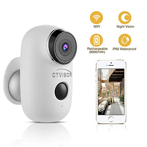 CTVISON Indoor/Outdoor Battery Powered Security Camera,Wireless Rechargeable 6000mAh Home Surveillance WIFI Cam,Support 2-Way Audio,Night Vision,PIR Motion Sensor & Micro SD Slot, CCTV Video Monitor
