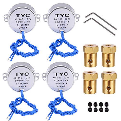 REENFAYA 4PCS Synchronous Synchron Motor Turntable Motor 110V Motor, 50/60Hz AC 100~127V 4W CCW/CW with 7MM Flexible Coupling Connector for Cup Turner,Cuptisserie,Tumbler Cup Rotator (5-6RPM)
