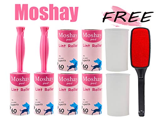 Moshay House Pet Hair Remover Brush - Lint Brush - Fur Remover - Fur & Lint Removal - Dog & Cat Hair Remover - Double-Sided Brush with Self-Cleaning Base - for Furniture Clothing Car Seat (Pink)