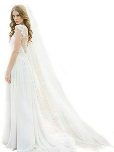 Barogirl Wedding Veil Comb Bridal Cathedral Veil 1 Tier Drop Veil Wedding Rhinestones Hair Comb for Brides, 118 Inches (Ivory-without Embellishment) (A-Ivory-without Embellishment)