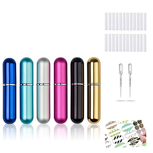 Book Cover Aromatherapy Nasal Inhaler tubes for Essential Oils, Portable Reusable Blank Aluminum Nasal Inhalers with 2 Mini droppers 24 Cotton Wicks and 24 Writable Stickers, 6 Pack