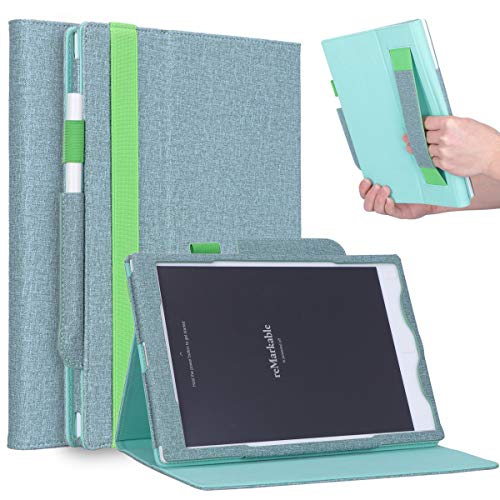Jasilon Remarkable Tablet Case, [Kickstand Feature] [Remarkable Pen Holder] [Hand Strap] Leather Folio Case Stand Cover for Remarkable Paper Tablet 10.3" Digital Notepad E-Reader 2018-Turquoise