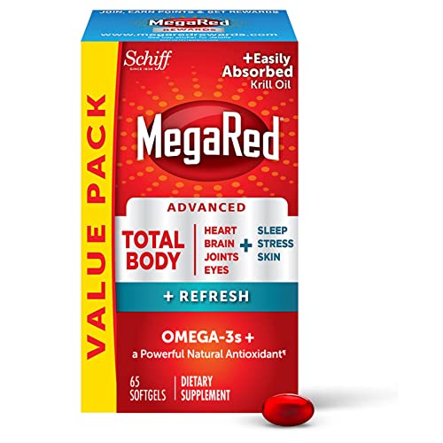 Book Cover Megared Omega-3 Blend Total Body + Refresh 500mg Softgels, (65 Count in a Bottle), Easily Absorbed Krill Oil, to Support Your Heart, Joints, Brain & Eyes