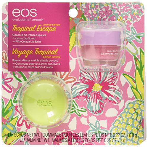 eos Tropical Escape 2 Piece Lip Care Set | Guava Lip Scrub and Pina Colada Lip Balm | Exfoliates and Hydrates