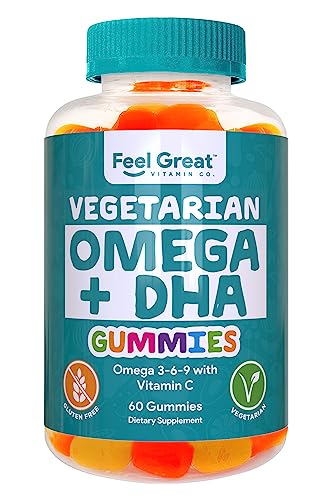 DHA & Omega Gummies for Adults & Kids by Feel Great Vitamin Co. | Vegetarian | Vitamin C, Chia, and Omega 3 6 9, Supports Brain, Immune, Prenatal Functions, (60 Count)