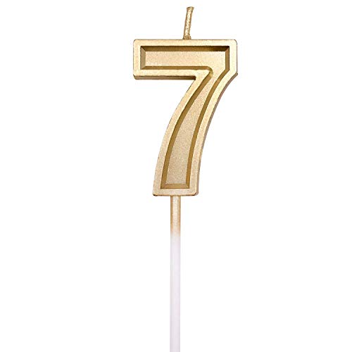 URAQT Birthday Candles Numbers, Gold Glitter Birthday Numeral Candles for Birthdays, Weddings, Reunions, Theme Party, Number 7