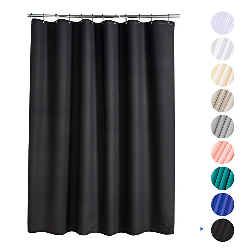 Amazer Shower Curtain, 72" W x 78" H EVA 8G Shower Curtain with Heavy Duty Clear Stones and Grommet Holes, Waterproof Thick Bathroom Plastic Shower Curtains Without Chemical Odor-Black