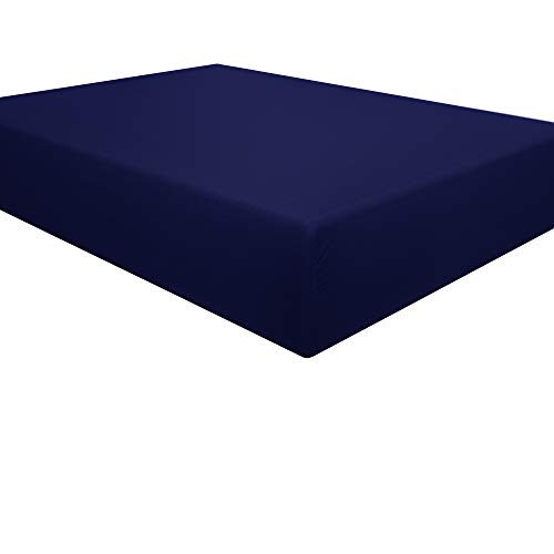 Book Cover NTBAY Microfiber Queen Fitted Sheet, Wrinkle, Fade, Stain Resistant Deep Pocket Bed Sheet, Navy Blue