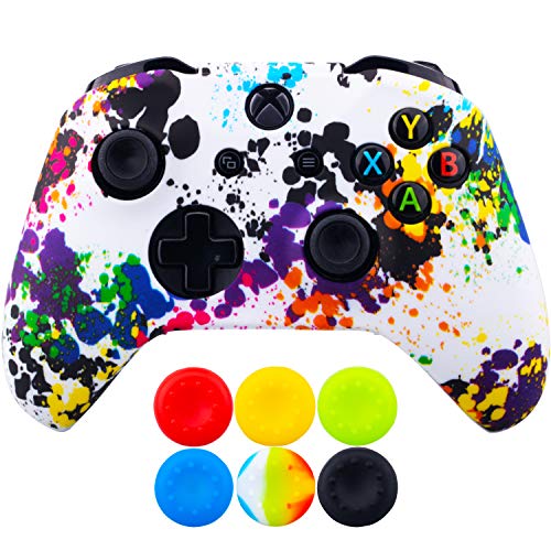 9CDeer 1 Piece of SiliconeTransfer Print Protective Cover Skin + 6 Thumb Grips for Xbox One/S/X Controller Graffiti