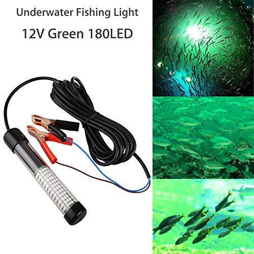 12V 180LED 10.8W 1000 Lumens LED Underwater Fishing Finder Light, Submersible Lure Bait Finder Light for Boat with Battery Clip and Power Plug