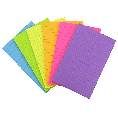 Early Buy Lined Sticky Notes with Lines 4x6 Self-Stick Notes 6 Bright Color 6 Pads, 50 Sheets/Pad