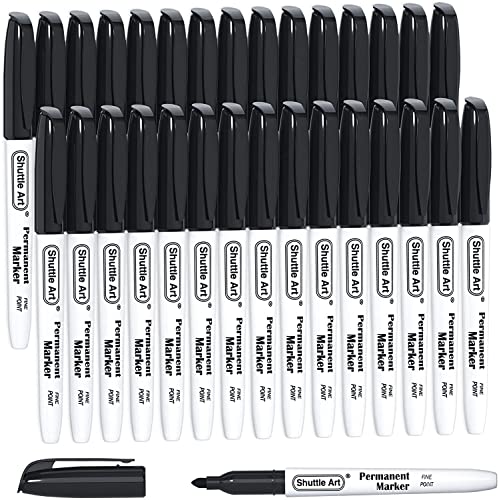 Permanent Markers,Shuttle Art 30 Pack Black Permanent Marker set,Fine Point, Works on Plastic,Wood,Stone,Metal and Glass for Doodling, Marking