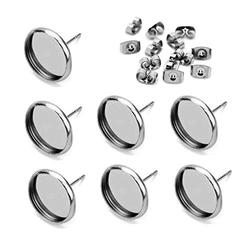 Book Cover 40pcs 12mm Stainless Steel Blank Stud Earring Bezel Setting for Jewelry Making with 40pcs Surgical Steel Earring Backs DIY Findings (9851)