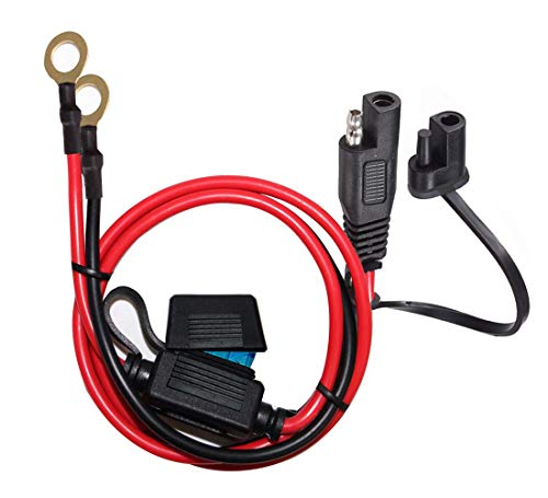 YETOR SAE Connector,SAE to O Ring Terminal Harness with 15A Protection Fuse for Safety, 2-Pin Quick Disconnect Plug,SAE Battery Extension Cable with 2FT 10AWG for Motorcycle Cars. (60CM)