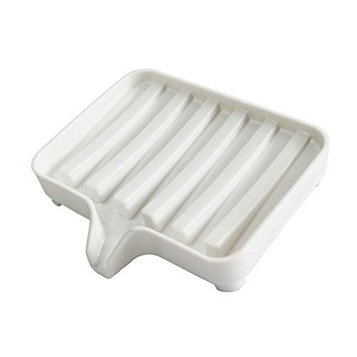 Draining Soap Dish, Sponge Holder Plate Rustic Waterfall Plastic White Hand Soap Tray for Shower Bathroom Tub Kitchen Sink Laundry Countertop