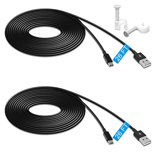 2 Pack 26FT Power Extension Cable for PS4/Xbox One Controllers/Kindle/WyzeCam/YI Camera/Nest Cam Indoor/Oculus Go/Amazon Cloud Camera and Security Camera, Durable Charging and Data Sync Cord