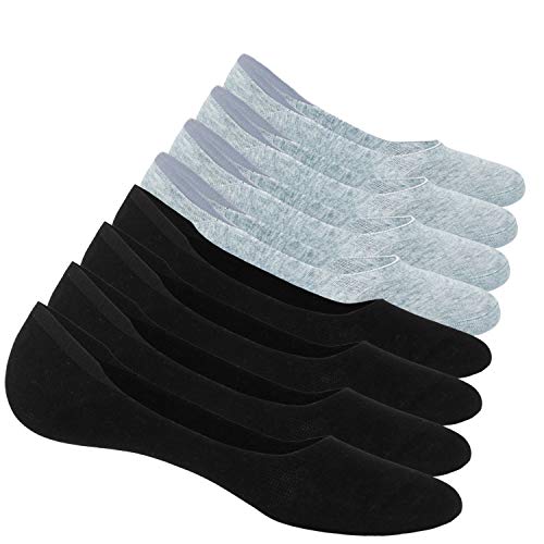 Book Cover No Show Socks Men Women Casual Loafer Line Low Cut Invisible Sock Non-Slip Boat Socks 8 Pairs (Black&Grey, S/M(US Men Shoes Size 6-9))