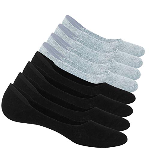 No Show Socks Men Women Casual Loafer Line Low Cut Invisible Sock Non-Slip Boat Socks 8 Pairs (Black&Grey, S/M(US Men Shoes Size 6-9))