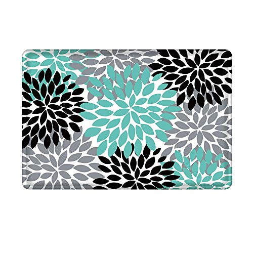 Uphome Memory Foam Bath Mat Soft Flannel Dahlia Flower Bathroom Rugs Non-Slip Absorbent Shower Accent Rug Entryway Kitchen Floor Carpet (20" W x 31" L, Teal,Black,Grey)