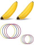 10 Pcs Bachelorette Party Game Banana Ring Toss Game Kit, Include 2 Pieces Banana with 8 Pieces Plastic Toss Rings for Swimming Pool Decorations