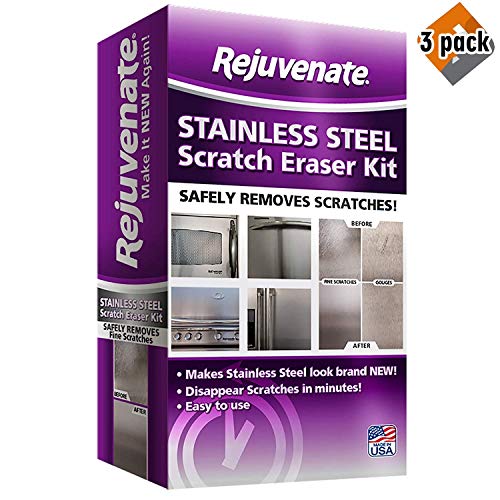 Rejuvenate Stainless Steel Scratch Eraser Kit Safely Removes Scratches Gouges Rust Discolored Areas Makes Stainless Steel Look Brand New - 6 Piece Kit, 3 Pack