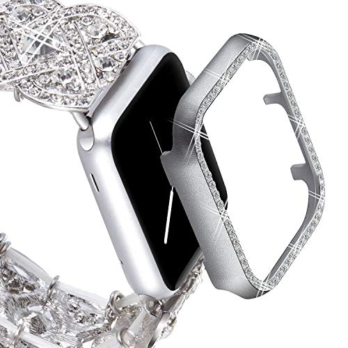 VIQIV Bling Protective Face Bumper Case Cover for Compatible with Apple Watch 38mm 42mm 40mm 44mm, Crystal Diamond Plate Frame Compatible with Apple iWatch Series 4 3 2 1 Silver