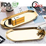 Bohai Stainless Steel Towel Tray Tray Tray Dish Tea Tray Fruit Tray Cosmetics Jewelry Storage Box Oval Tray 9in, 2 Pieces (Gold)