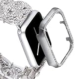 VIQIV Bling Protective Face Bumper Case Cover for Compatible with Apple Watch 38mm 42mm 40mm 44mm, Crystal Diamond Plate Frame Compatible with Apple iWatch Series 4 3 2 1 Silver