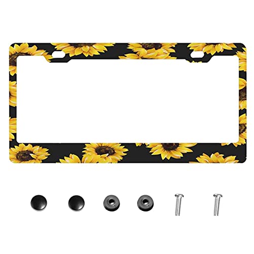 ASLGlicenseplateframeFG Sunflower Pattern Aluminum Metal License Plate Cover Licenses Plate Covers for Vehicles