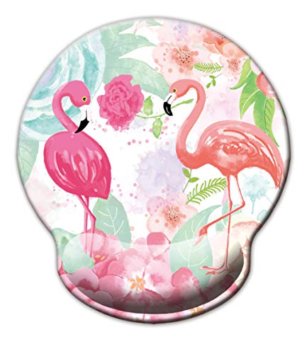 Baocool Ergonomic Non Slip Mousepad with Wrist Support - Protect Your Wrists and De-Clutter Your Desk - Premium Mouse Pad with Wrist Rest - for Office, Computer, Laptop & Mac (Cute Flamingos)