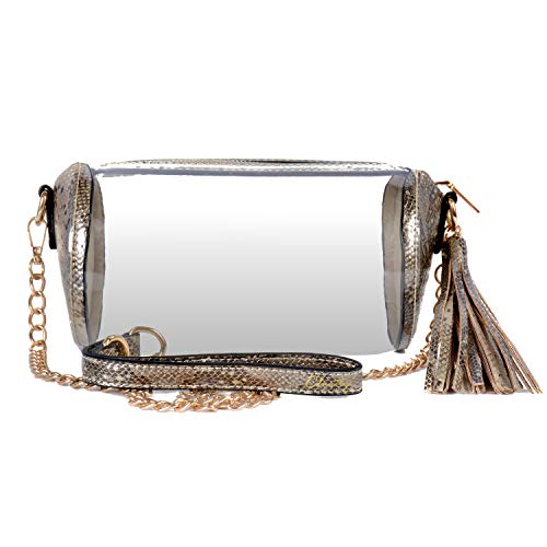 Clarity Handbags Clear Stadium Approved Purse - Darcy 24 Karat - Transparent Crossbody Purses - Vinyl Hand Bag For Women
