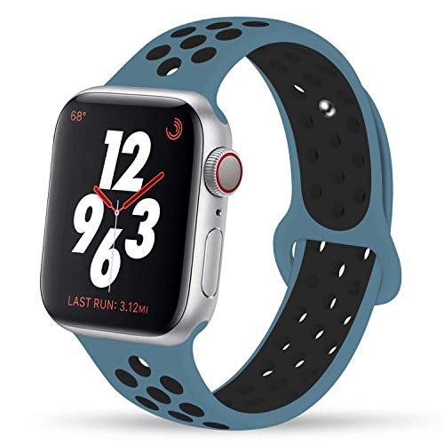 YC YANCH Greatou Compatible for Apple Watch Band 42mm/44mm,Silicone Sport Band Replacement Wrist Strap Compatible for iWatch Apple Watch Series 4/3/2/1,Nike+,Sport,Edition,M/L,Celestial Teal Black