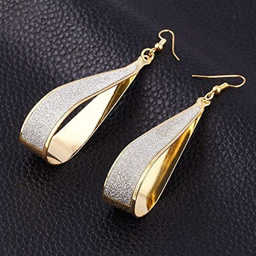 Trenro Gold Silver Crystal Scrub Water Drop Hook Dangle Earrings Fashion Women Party (Gold)