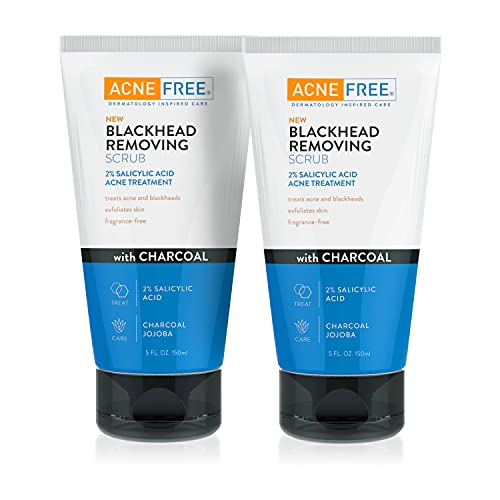 Acne Free Blackhead Removing Exfoliating Scrub with Salicylic Acid, Charcoal, and Jojoba, Exfoliates Skin, Fragrance-Free, Formulated for Acne-Prone Skin, Maximum Strength, 5 Ounce (Pack of 2)