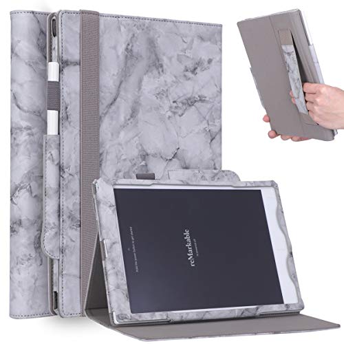Jasilon Remarkable Tablet Case, [Kickstand Feature] [Remarkable Pen Holder] [Hand Strap] Leather Folio Case Stand Cover for Remarkable Paper Tablet 10.3" Digital Notepad E-Reader 2018-Marble Black