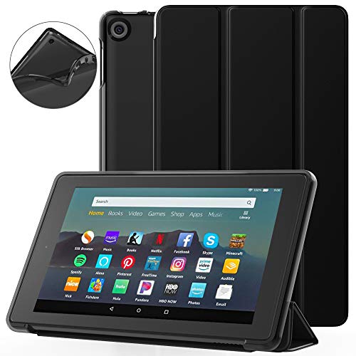 Dadanism All-New Amazon Kindle Fire 7 Tablet Case (9th Generation, 2019 Release), [Flexible TPU Translucent Back Shell] Ultra Slim Lightweight Trifold Stand Cover with Auto Sleep/Wake - Black