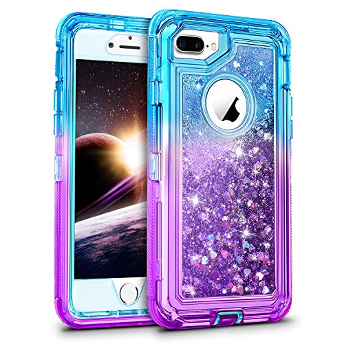 WESADN Case for iPhone 8 Plus Case,iPhone 7 Plus Case for Girls Women Cute Glitter Liquid Protective Bling Heavy Duty Shockproof Gradient Cover for iPhone 8 Plus 7 Plus 6 Plus 6s Plus,Teal Purple