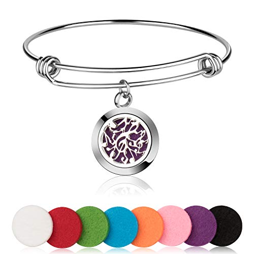 Aromatherapy Essential Oil Diffuser Bracelet Jewelry Birthday Gifts for Women Stainless Steel Bangle Locket Diffuser Jewelry for Women with 8 Pads Jewelry Gift Set for Women Kids Girls