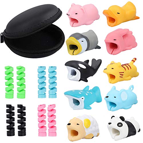 Benavvy 19pcs Charging Cable Protector, Cable Bites, Charging Cord Saver Cute Animal, Cable Buddies for iPhone ipad Charging Cable