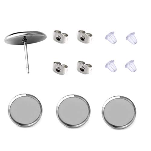 40 Pcs Stainless Steel Stud Earring Cabochon Setting Post Cup Fit for 12mm,80 Pcs Earring Backs (fit for 12mm)