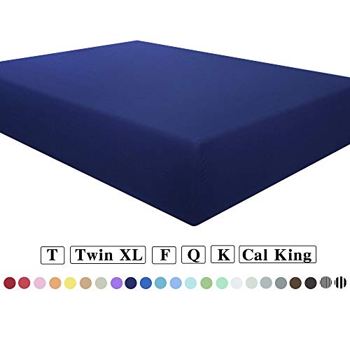 Book Cover NTBAY Microfiber Twin Fitted Sheet, Wrinkle, Fade, Stain Resistant Deep Pocket Bed Sheet, Navy Blue
