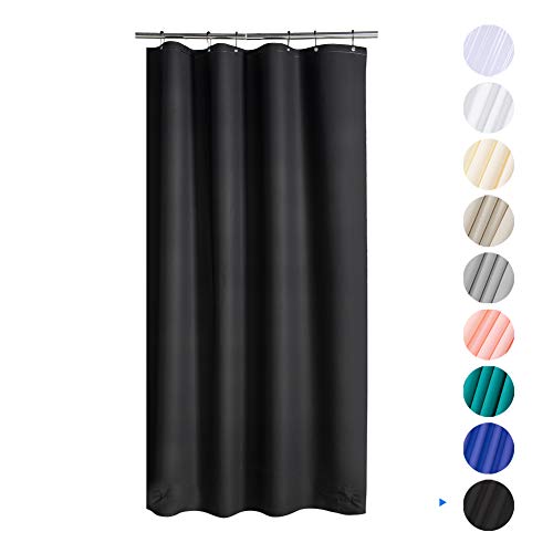 Amazer Shower Curtain, 36"W x 72"H EVA 8G Shower Curtain with Heavy Duty Clear Stones and 6 Rust-Resistant Grommet Holes, Waterproof Thick Bathroom Plastic Shower Curtains without Chemical Odor-Black