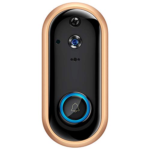 SDETER Video Doorbell 1080P Wireless Home Security Surveillance Rechargeable Battery Camera with Cloud Storage Motion Detection Night Vision Two-Way Audio Android iOS Real-time Video (Gold)
