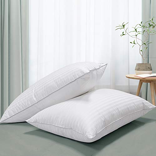 Goose Down and Feather Pillows for Sleeping(Set of 2,Queen Size) 1000 Thread Count 100% Egyptian Cotton 3CM Stripes Cover