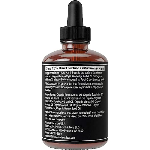 Black Castor Oil + Tea Tree + Argan Oil 3-in-1 Hair Growth Serum For Hair Thickening + Moisturizing. Vegan Hair Growth Oil Scalp Treatment For Women, Men with Dry, Frizzy, Weak Hair and Hair Loss 2oz